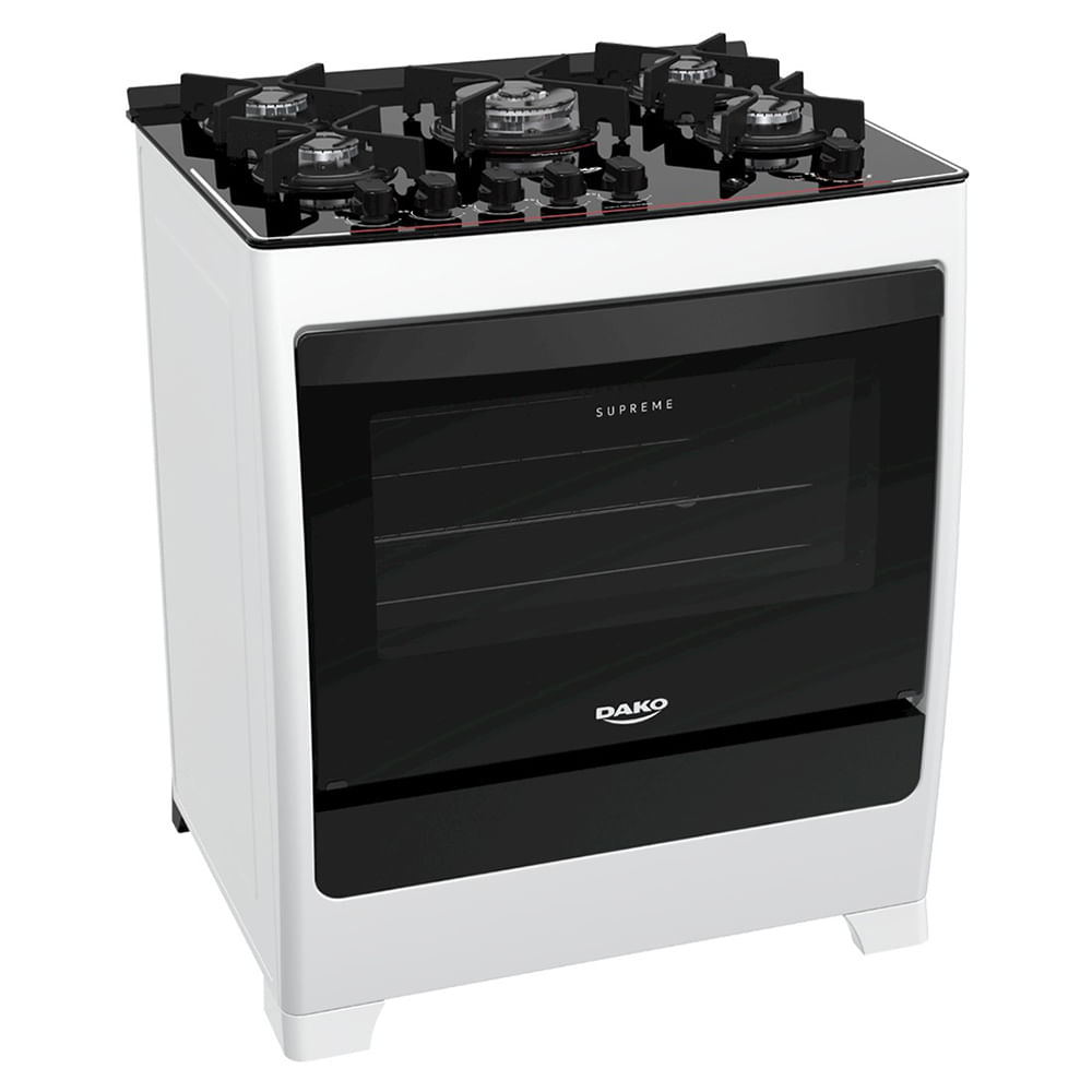 Fogão Dako 5 Bocas Supreme Glass com Mesa de Vidro Branco lojasbecker