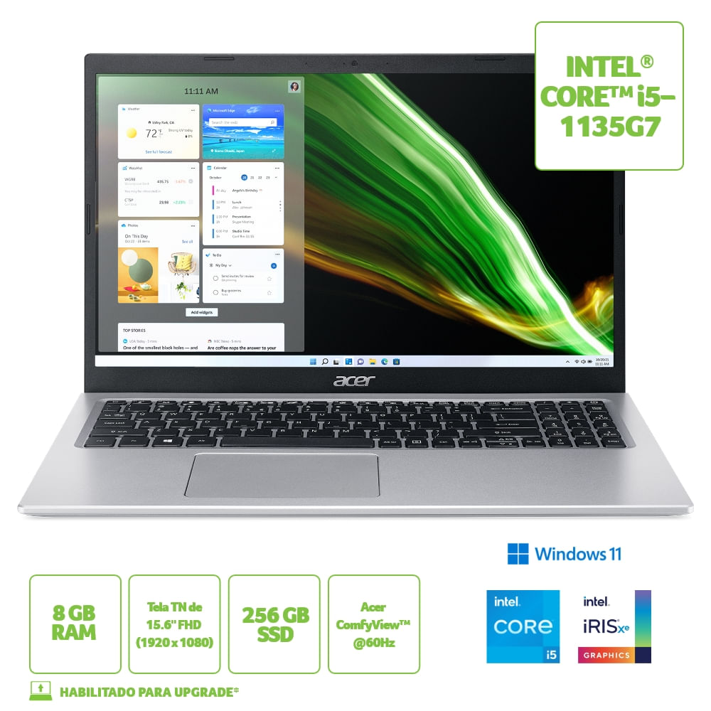 Notebook Acer Aspire 5 A515-56-55LD Intel Core i5 Tela 15,6” Full HD 8GB  256GB SSD W11 - Prata - lojasbecker
