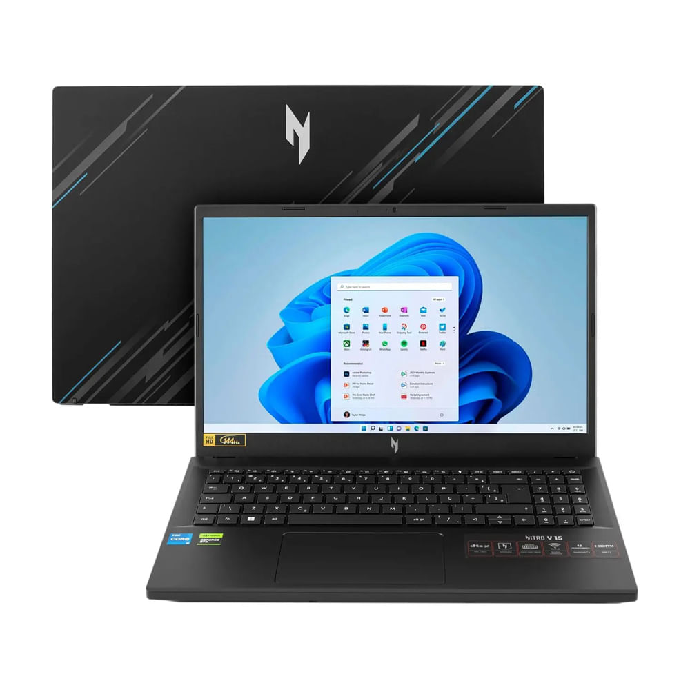 Notebook Acer Ci5 Gamer 8GB 512GB tela 15.6" SSD ANV15-51-58QL FHD 144Hz Windows 11 Home - Preto