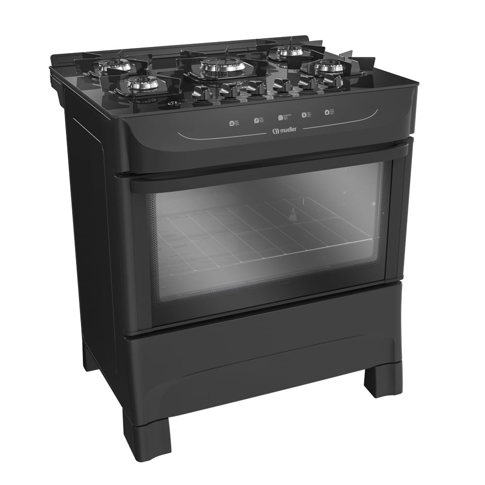 Fogão Mueller 5 Bocas MFV5BB com Mesa de Vidro - Preto
