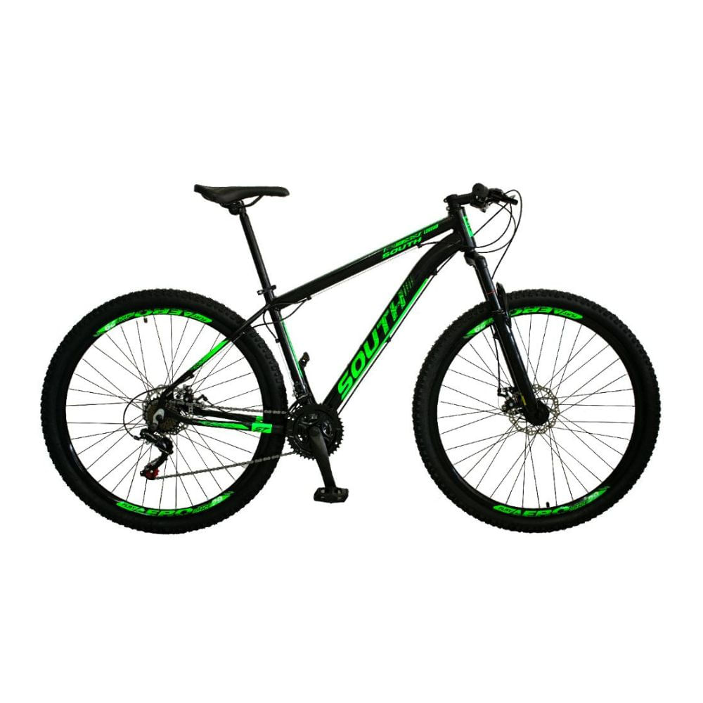Bicicleta South Bike Legend Aro 29 - Freio a Disco - 21 Marchas - Preta e Verde