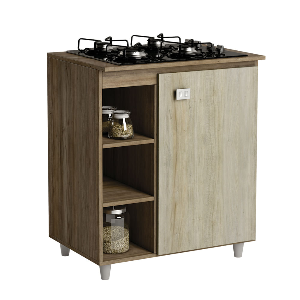 Balcão Jaeli para Cooktop 855 com 5 Bocas 1 Porta Adega - Marrom