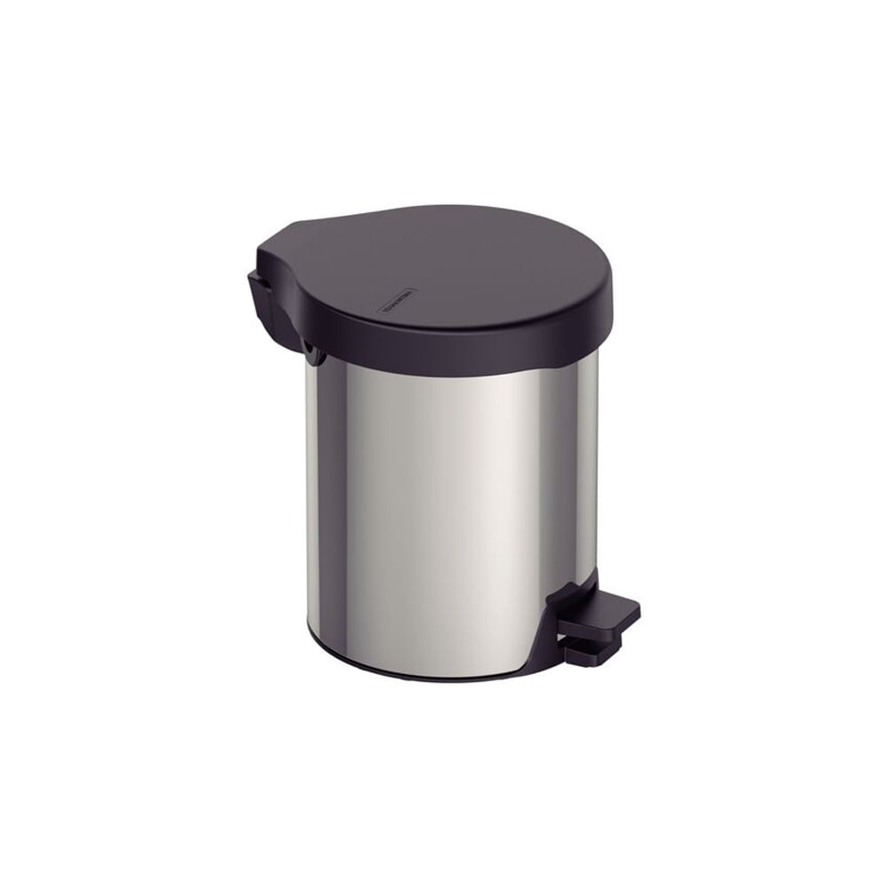 Lixeira Tramontina New em Aço Inox Acabamento Polido Tampa Preta com Pedal 5 Litros