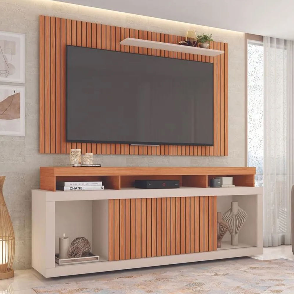 Rack com Painel New Oscar Caemmun -Freijó/Off White