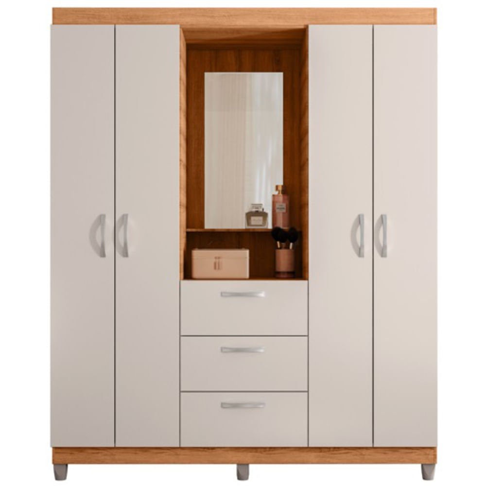Roupeiro Caemmun Clapton Capelinha 4 Portas e 3 Gavetas - Buriti/Fendi