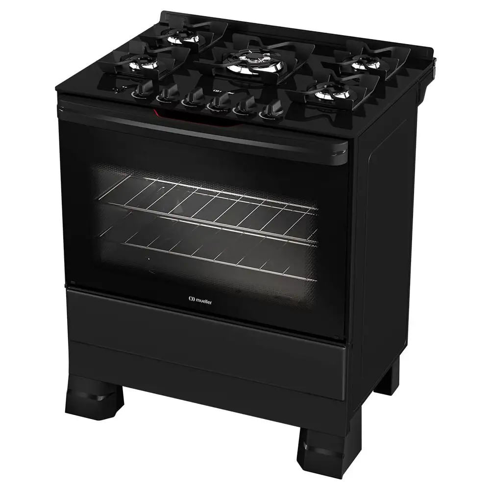 Fogão Mueller 5 bocas Decorato com Mesa de vidro - Preto