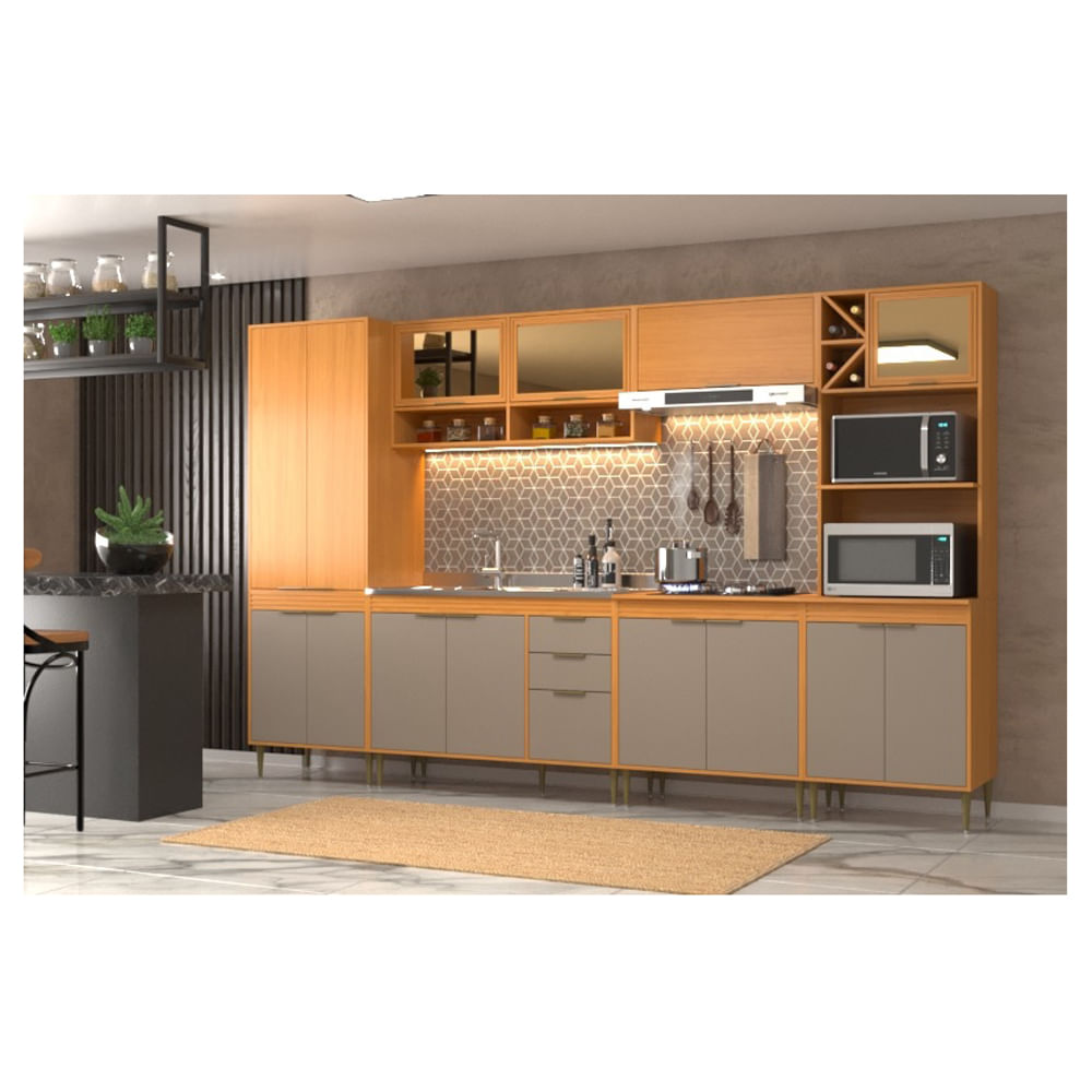 Cozinha Modulada Completa Móveis Sul Francini 6 Peças - Angelin/Damasco